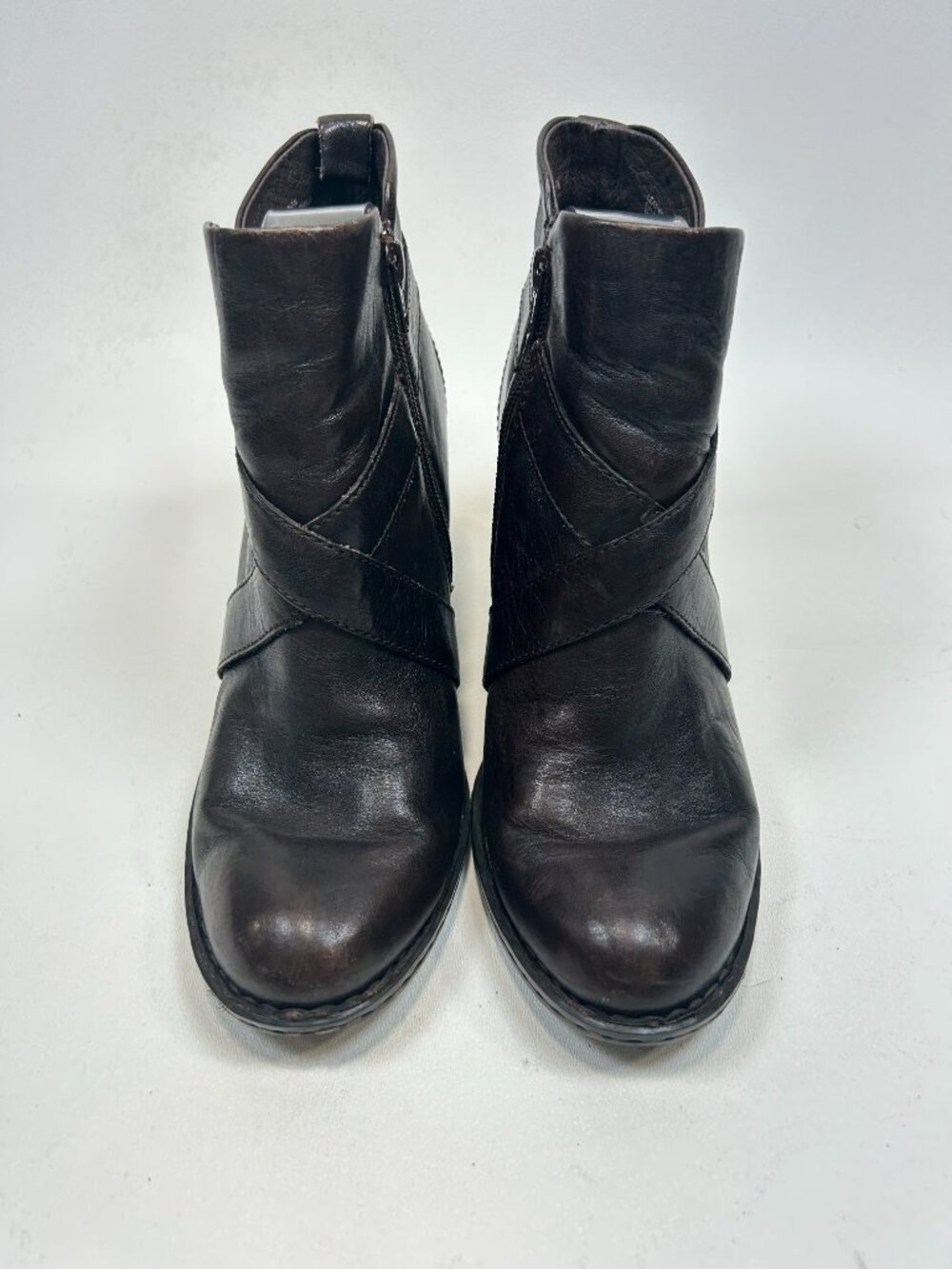 BORN Shola Womens Ankle Booties Boots Brown Leather Side Zip US 9 EU 40 Moto - Picture 2 of 9